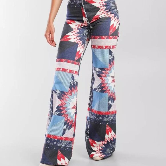 Wrangler Heritage Wanderer High Rise Flare 25/32 Patchwork Western Boho Jeans - Picture 1 of 9